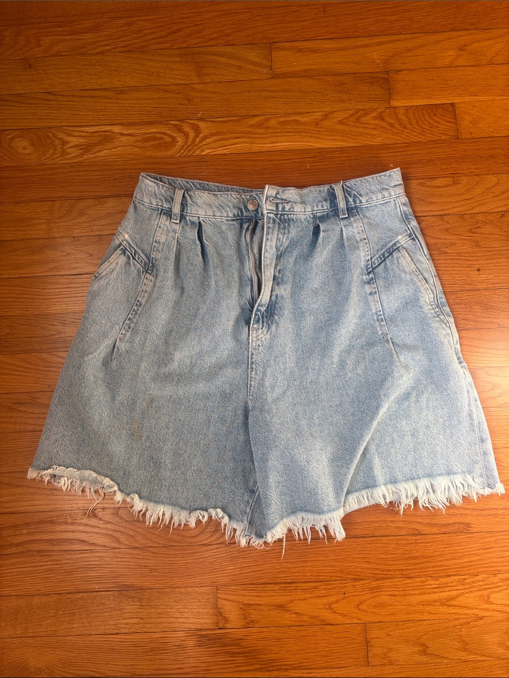 Free People Light Blue Denim/Jean Frayed Hem Women's Bermuda Jean Shorts